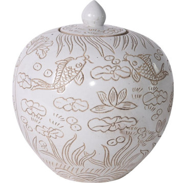 Jar Vase Fish Melon Matte White Colors May Vary Variable Ceramic