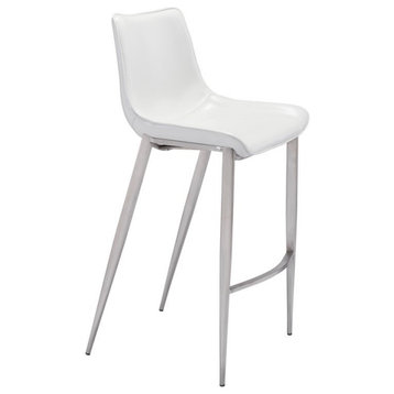 ZUO Magnus Bar Chair (Set of 2) White & Silver