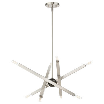 Monaco 8 Light Chandelier, Brushed Nickel With Black Chrome Finish Accent