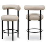 Meridian Furniture - Bordeaux Upholstered Stool, Taupe, Vegan Leather, Matte Black, Set of 2 - Home bar guests (or family and friends gathered round the kitchen counter) never want to leave when you seat them in this Bordeaux taupe vegan leather counter stool. Designed as an instant draw for the eye, this counter stool has a curvy back to provide support whether you're serving snacks or drinks. The upholstery is soft taupe vegan leather, so you have minimal worries about maintenance and upkeep. An iron metal frame with a black matte finish gives a contemporary look to this handsome stool.