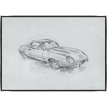 51x36 Graphite Cars II, Framed Artwork, Silver