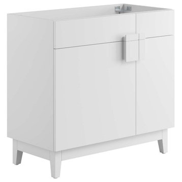 Modway Miles 36" Wood Bathroom Vanity Cabinet with Tapered Legs in White