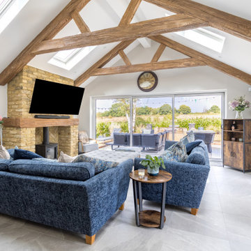 Vaulted Living Room with Exposed Beams and Roof Lights, Garage Conversion, Cobha