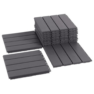 12”x12” Patio Tiles Waterproof Plastic Outdoor Flooring Covering All Weather, Wood Gray, Set of 12
