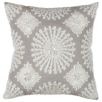 Naples Embroidered Pillow, Grey/Ivory