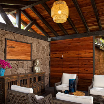 Timber Framed Cabana with Stone Accent Wall