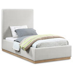 Meridian Furniture - Alfie Linen Textured Fabric Upholstered Bed, Cream, Twin - Give your bedroom a regal vibe when you add this Alfie linen textured fabric bed to the mix. The ultra tall headboard on this twin-size bed makes a bold impression from all angles and is covered in rich cream linen textured fabric that forms a pleasant contrast with the black finish solid wood base. The full flat design lets you easily use this bed without a box spring - a top mattress is all that's needed.