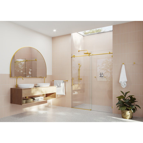 60-64"x78" Frameless Sliding Shower Door, Satin Brass