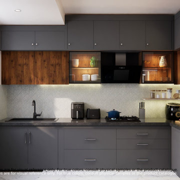 Modern Charcoal and Wood Modular Kitchen