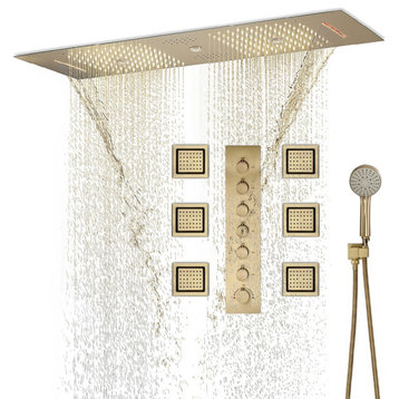 LED Mist Shower System With Hand Shower, Style C - Remote Control Light