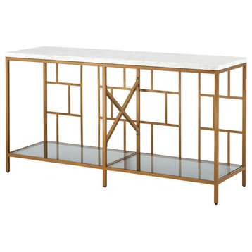 Georgia Console Table With Marble Top and Tempered Glass Shelf Gold Base