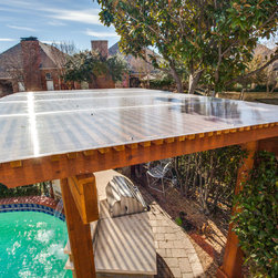 Backyard with two Polygal Covered Pergolas - Products