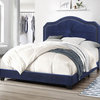 Contemporary Velvet Upholstered Panel Bed, Navy Blue, Queen