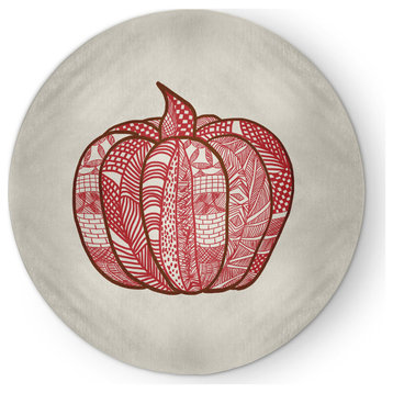 Pumpkin Patch Fall Design Chenille Area Rug, Red, 5' Round