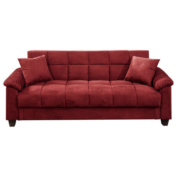 Red Microfiber Adjustable Sofa With Storage