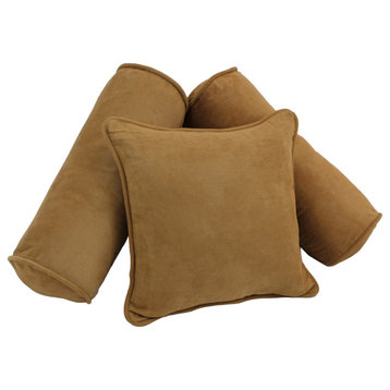 Double-Corded Solid Microsuede Throw Pillows With Inserts, Set of 3, Camel
