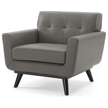 Armchair Accent Chair, Leather, Gray, Modern, Living Lounge Hospitality