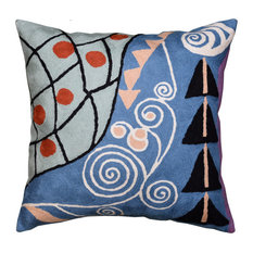 Klimt Blue Pillow Cover Expectations Art Nouveau Hand Embroidered Wool 18x18"