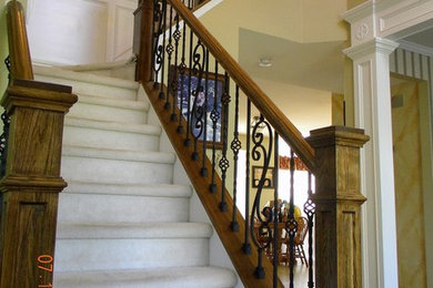 Oak Box Newels and Handrail with Iron Balusters Blue Bell PA