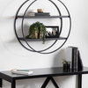 Sequoia Wood and Metal Round Wall Shelf, Black 24 Diameter