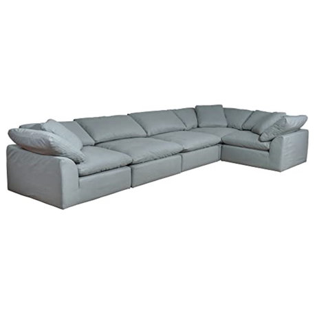 5-Piece Slip-Covered Modular L-Shaped Sectional Sofa, Ocean Blue