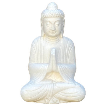 Chinese Oriental White Marble Stone Carved Sitting Buddha Figure Hcs5967