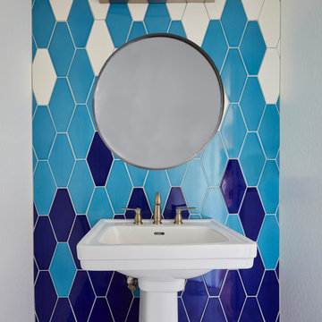 Colorful Transitional Powder Room Remodel