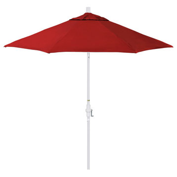 9' Patio Umbrella White Pole Fiberglass Ribs Collar Tilt Pacific Premium, Red