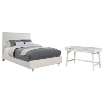 Home Square 2-Piece Set with Full Panel Bed & Large Wood Desk in White