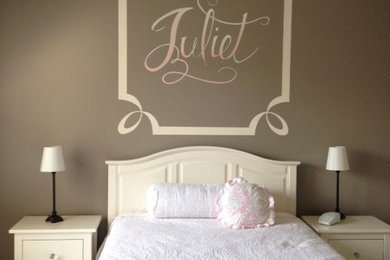 Kids' bedroom - mid-sized transitional girl carpeted kids' bedroom idea in DC Metro with beige walls