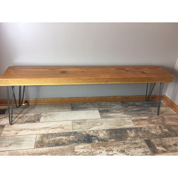 Wooden Bench With Hairpin Legs, Reclaimed Wood Furniture, 12x48x18, Scorched
