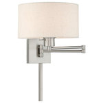 Livex Lighting - Livex Lighting Brushed Nickel 1-Light Swing Arm Wall Lamp - Add this versatile swing arm wall lamp bedside or above a favorite reading chair to enjoy more light where you need it. The brushed nickel finish is transitional while the oatmeal fabric shade offers subtle texture.
