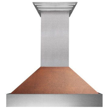 Ducted DuraSnow Stainless Steel Range Hood with Hand-Hammered Copper Shell