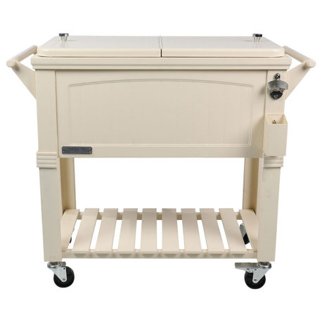 Permasteel 80 Quart Portable Rolling Patio Cooler, Cream