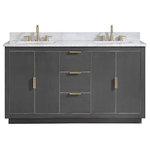 Avanity - Avanity Austen 60" Vanity, Twilight Gray/Gold With Carrara White Top - The Austen 61 in. vanity combo is simple yet stunning. The Austen Collection features a minimalist design that pops with color thanks to the refined Twilight Gray finish with matte gold trim and hardware. The vanity combo features a solid wood birch frame, plywood drawer boxes, dovetail joints, a toe kick for convenience, soft-close glides and hinges, carrara white marble top and dual rectangular undermount sinks. Complete the look with matching mirror, mirror cabinet, and linen tower. A perfect choice for the modern bathroom, Austen feels at home in multiple design settings.