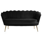 Meridian Furniture - Gardenia  Velvet Upholstered Loveseat, Black - Turn heads in an instant when you add this Gardenia velvet loveseat to your room. This attention-demanding loveseat features a shell-shaped back with deep channel tufting for added textural appeal. The round seat cushion is deep and generously sized, so you have wiggle room to get comfortable. Soft black velvet upholstery covers the entire loveseat except for its legs, which are made from chrome for durability and finished in gold for a touch of glam.