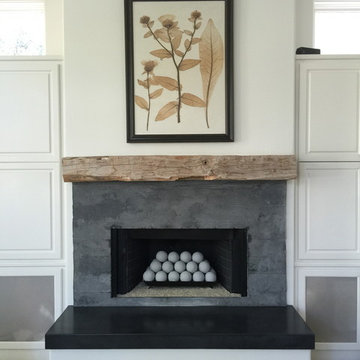 Custom Board formed fireplace surround and concrete hearth