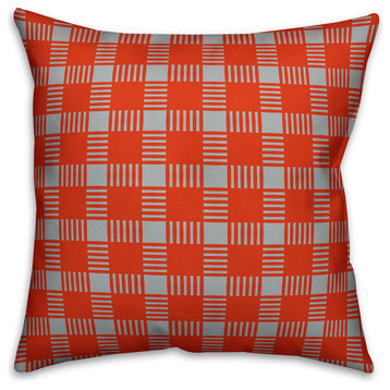 Red Plaid Outdoor Throw Pillow, 16"x16"