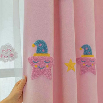QY24H06F High Quality Children Chenille Embroidered Cute Pink Stars Custom Made