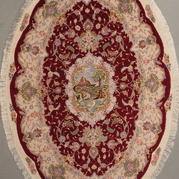 Oval Persian Tabriz rug 4'5 X 6'7 - Area Rugs