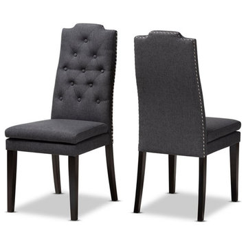 Baxton Studio Dylin 20"H Button Tufted Wood Dining Chairs in Charcoal Set of 2