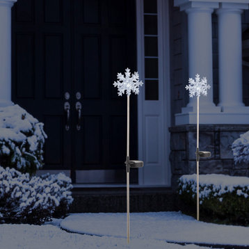 33"H Outdoor Solar 3D Snowflake Garden Lawn Stakes with LED Lights (Set of 2)