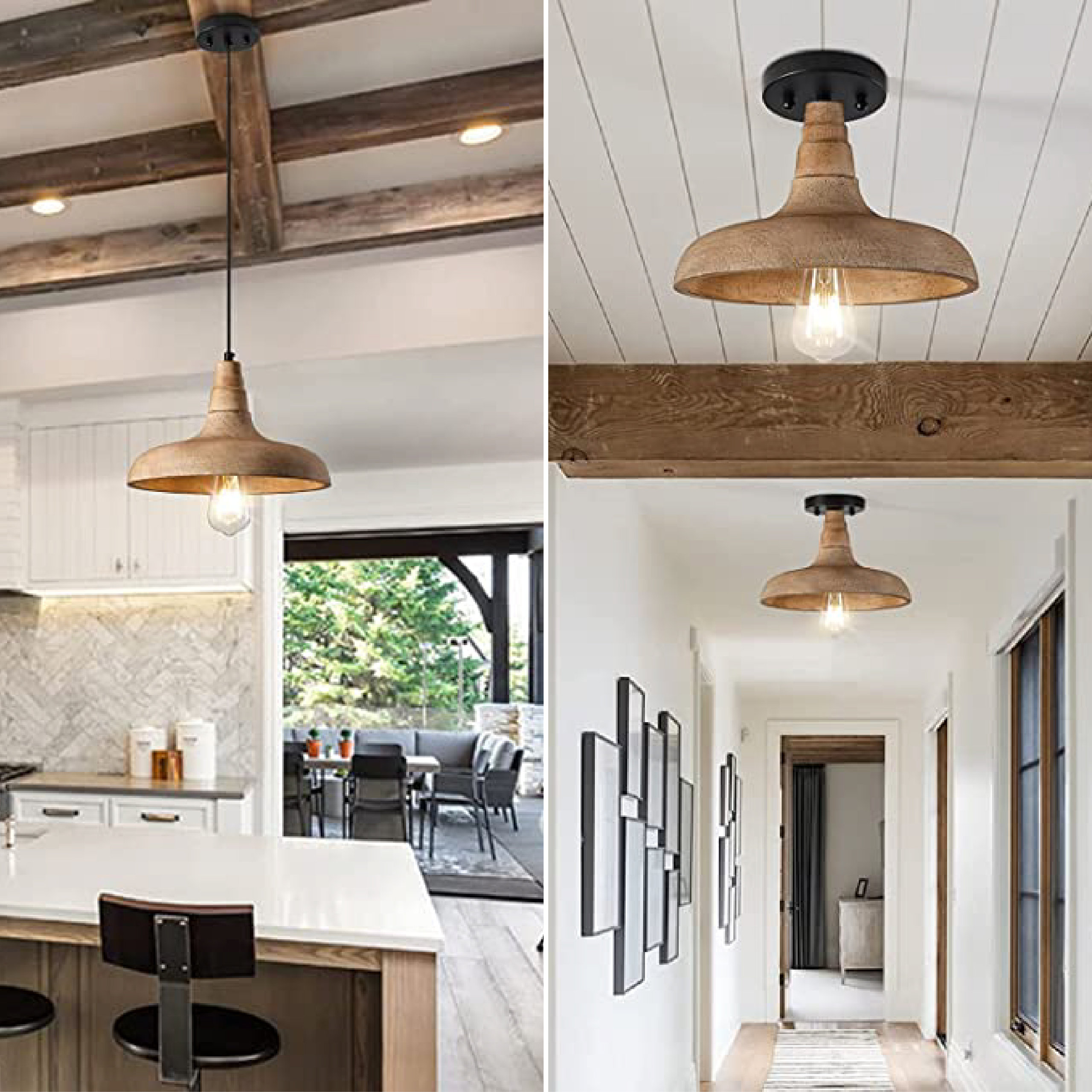 1 Light wood pendant light Farmhouse pendant light fixture Adjustable ...