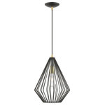 Livex Lighting - Linz 1 Light Textured Black With Antique Brass Accents Pendant - The stunning dimension make this contemporary mini pendant a modern home lighting choice. The open, textured black geometrical shade design allows an easy flow of light to shine over a dining room table or kitchen island.