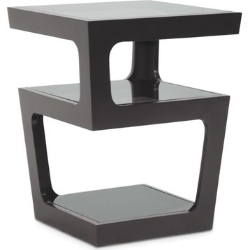 Baxton Studio Clara Black Modern End Table With 3, Tiered Glass Shelves