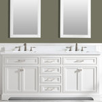Design Element - Milano Single Vanity, White, 72" - Combining classic charms with modern features, the elegant Milano vanity collection by Design Element will instantly transform your bathroom into a work of art. All Milano vanity cabinets are constructed from solid birch hardwood and paired with a 1 inch thick white quartz countertop and backsplash. Soft closing doors and drawers provide smooth and quiet operations, while brushed finished metal hardware provides the perfect finishing touch. Other fine details include white porcelain sinks with overflow, dovetail joint drawer construction, predrilled holes to accommodate 8-inch widespread faucets, and multi-layer paint finish on the cabinets provide beauty and durability for years to come.