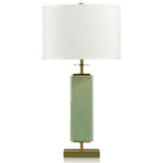 StyleCraft - Dann Foley Table Lamp Melon Green Crackled And Glazed Finish White Shade - Light up your space with this melon-esque table lamp. The shade features simple trimming along the top and bottom rim, while the lamp's body is made of metal and glass. Subtle cracked detailing along the base adds texture and visual appeal to the eye.