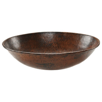Oval Wired Rimmed Vessel Hammered Copper Sink, Oil Rubbed Bronze