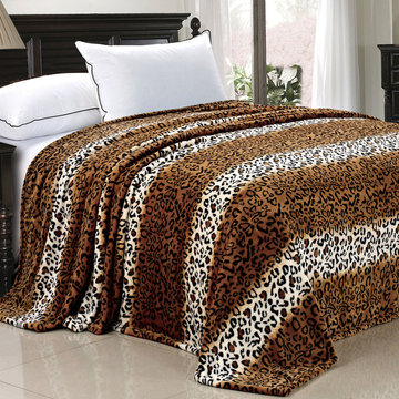 Striped Snow Leopard Safari Flannel Fleece Blankets (Twin & Queen Sizes)