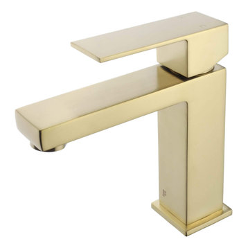 Fine Fixtures Square Single Hole Bathroom Faucet, Satin Brass